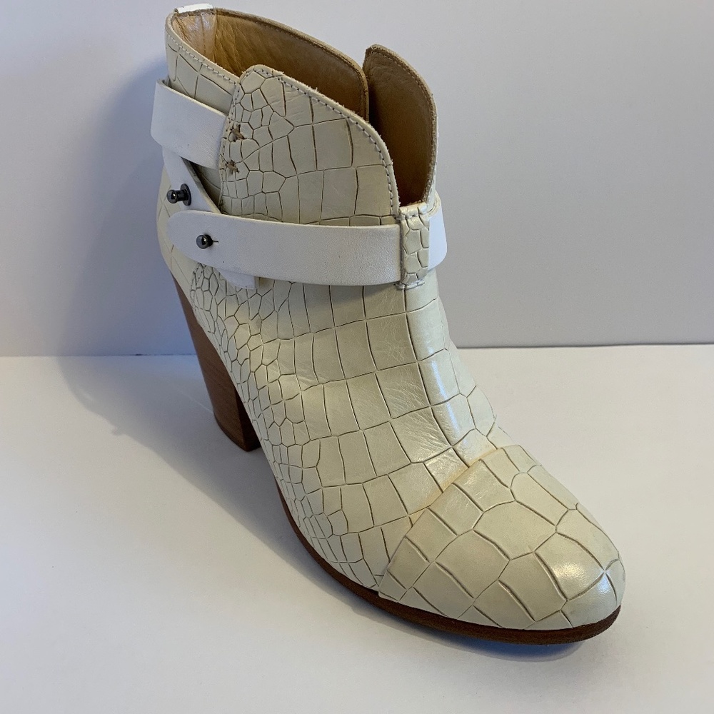 rag & bone White Ivory Croc Leather Harrow Boots